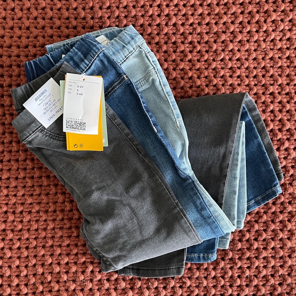 H&M 3-pack Denim Jeggings, Kids Size 6